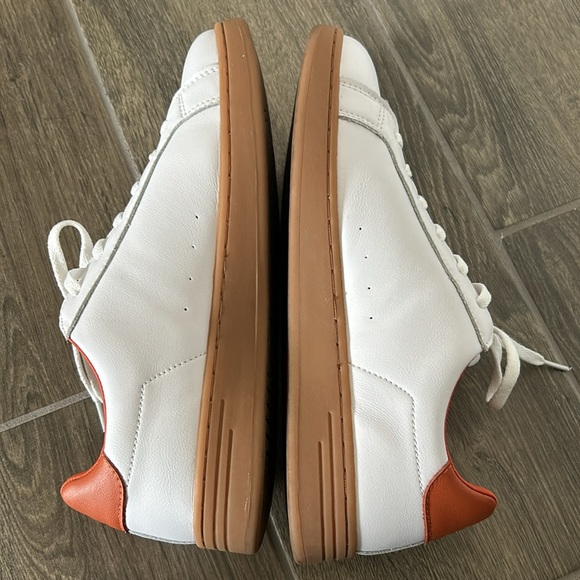 White, Orange and tan sneakers; worn twice; eco friendly recycled shoes; size 8 - Picture 2 of 4